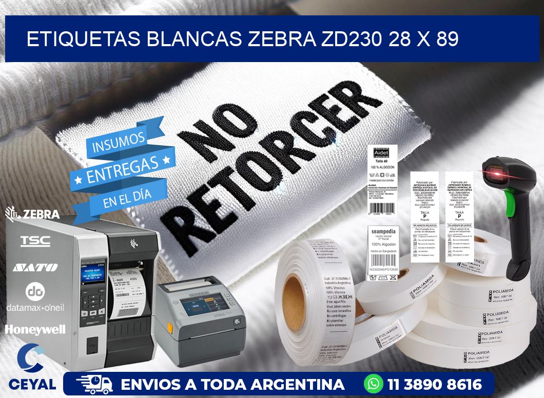 ETIQUETAS BLANCAS ZEBRA ZD230 28 x 89