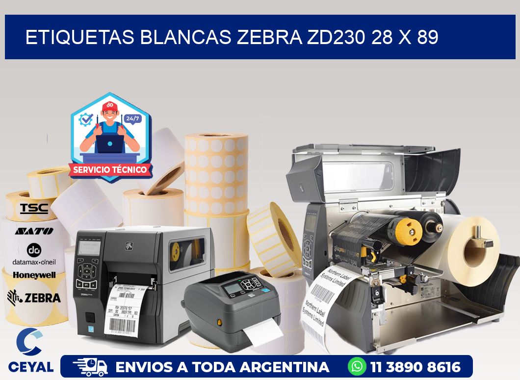 ETIQUETAS BLANCAS ZEBRA ZD230 28 x 89