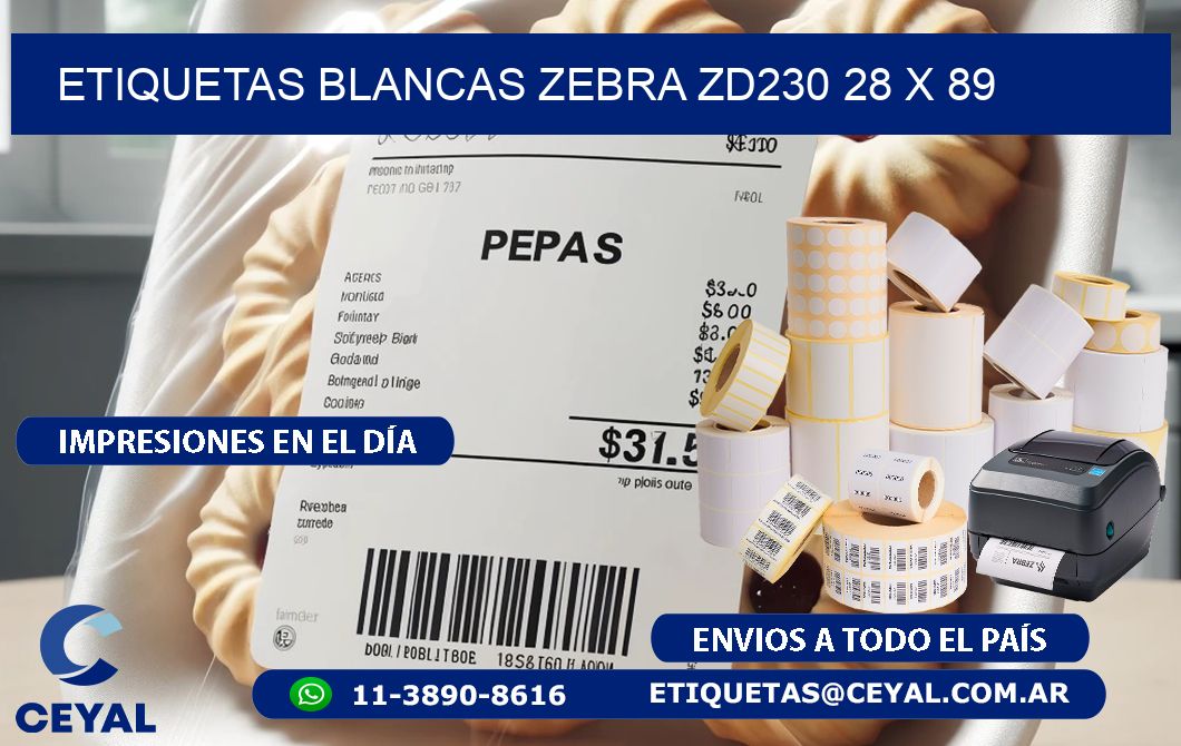 ETIQUETAS BLANCAS ZEBRA ZD230 28 x 89