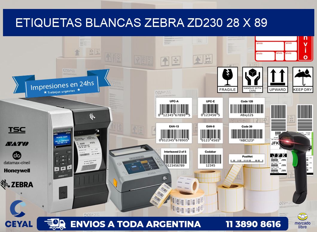ETIQUETAS BLANCAS ZEBRA ZD230 28 x 89
