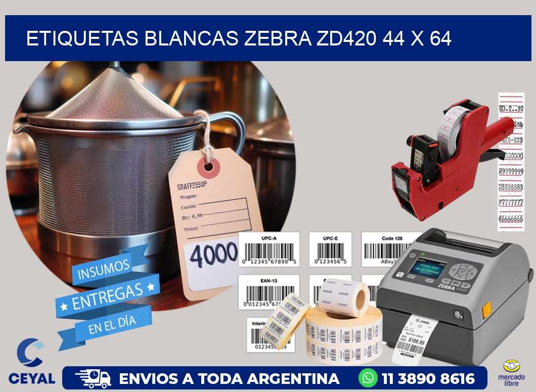 ETIQUETAS BLANCAS ZEBRA ZD420 44 x 64