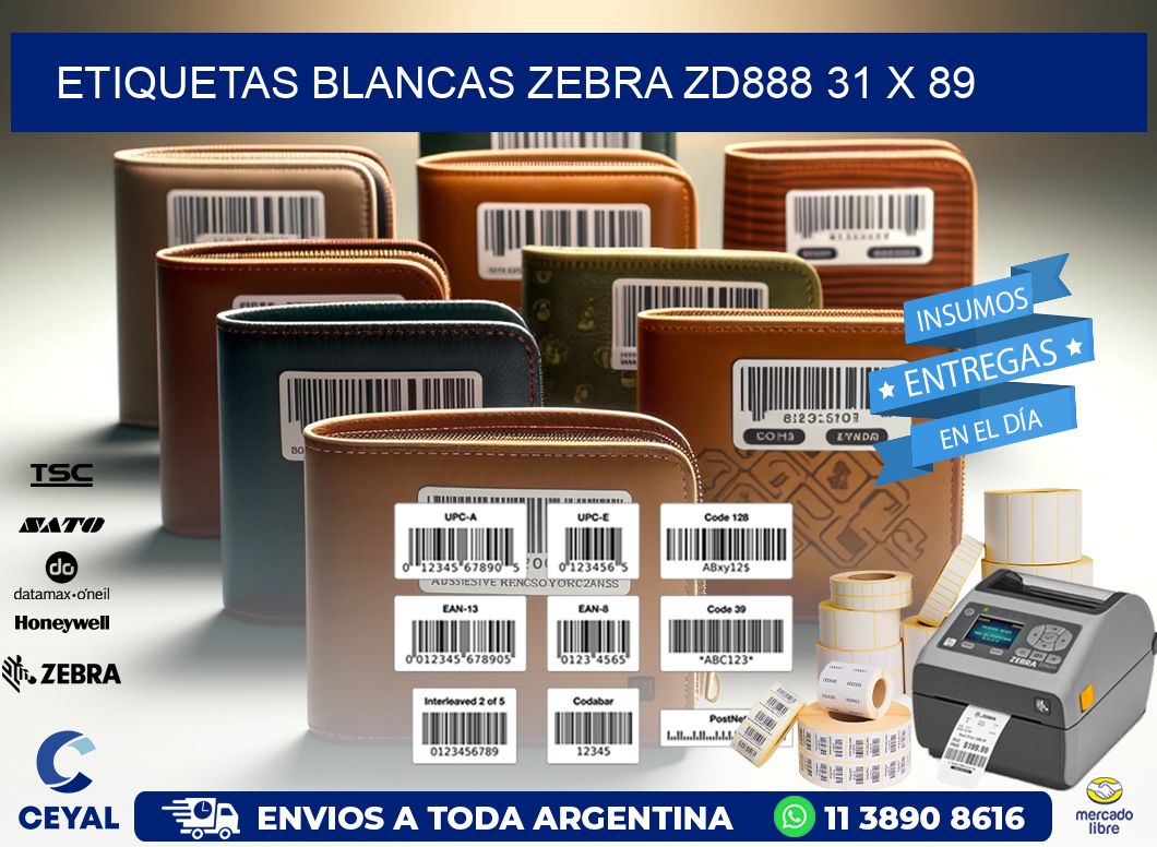 ETIQUETAS BLANCAS ZEBRA ZD888 31 x 89
