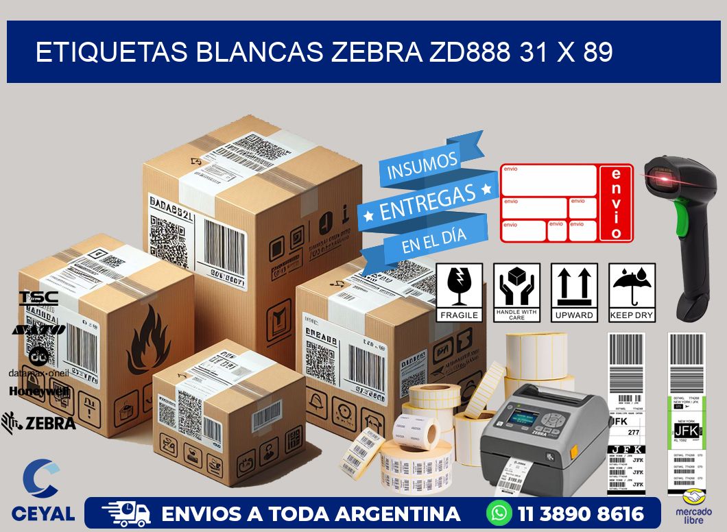 ETIQUETAS BLANCAS ZEBRA ZD888 31 x 89