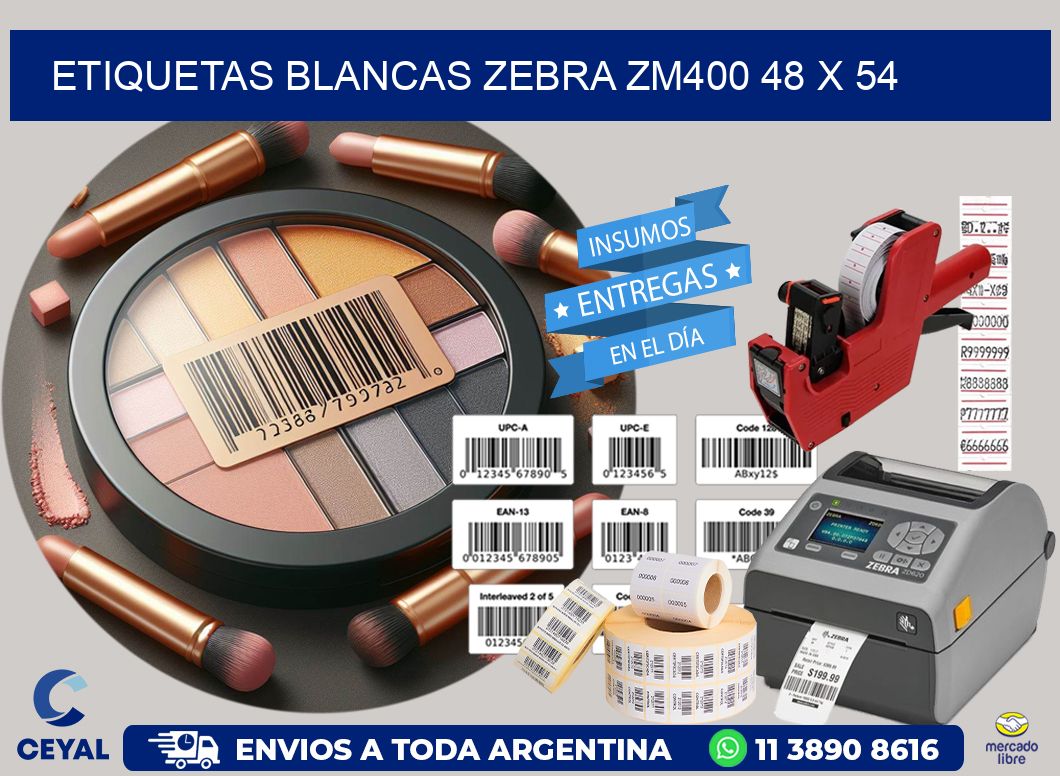 ETIQUETAS BLANCAS ZEBRA ZM400 48 x 54