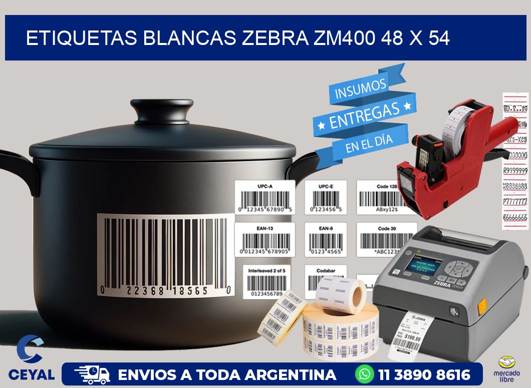 ETIQUETAS BLANCAS ZEBRA ZM400 48 x 54