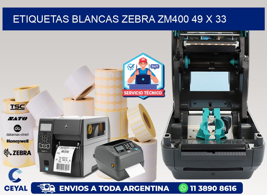 ETIQUETAS BLANCAS ZEBRA ZM400 49 x 33