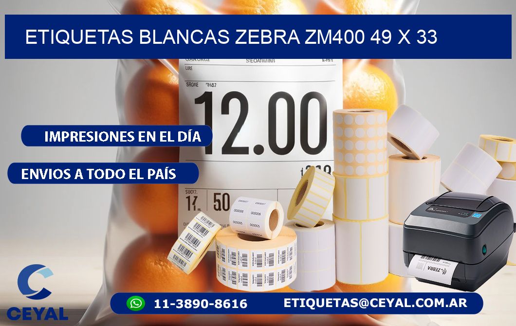 ETIQUETAS BLANCAS ZEBRA ZM400 49 x 33