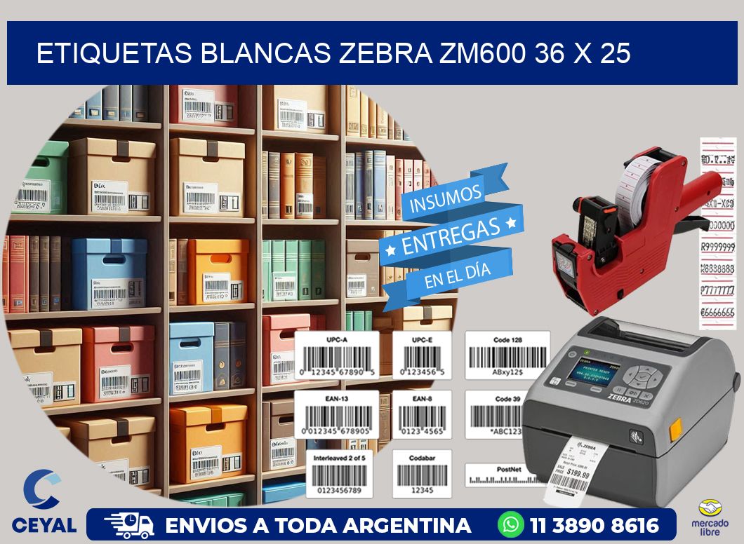 ETIQUETAS BLANCAS ZEBRA ZM600 36 x 25