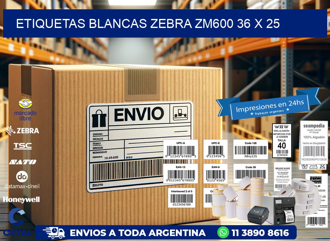 ETIQUETAS BLANCAS ZEBRA ZM600 36 x 25