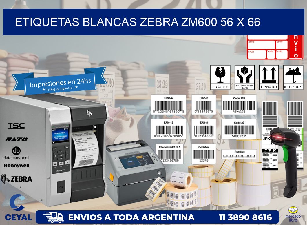 ETIQUETAS BLANCAS ZEBRA ZM600 56 x 66