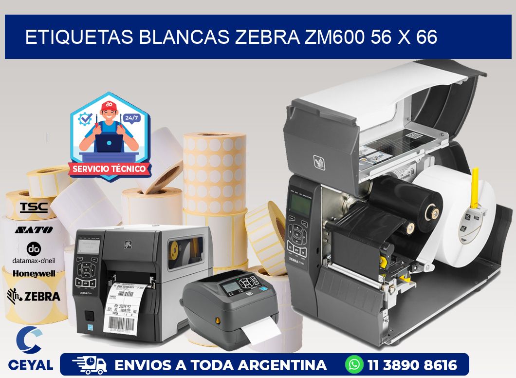 ETIQUETAS BLANCAS ZEBRA ZM600 56 x 66