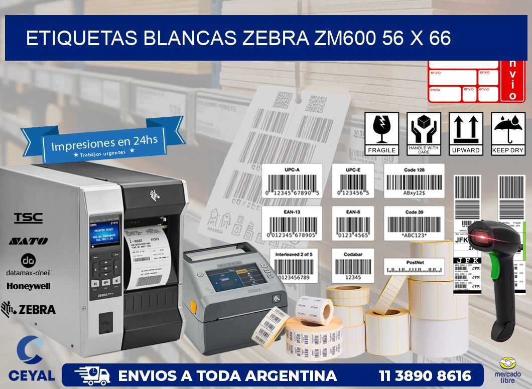 ETIQUETAS BLANCAS ZEBRA ZM600 56 x 66