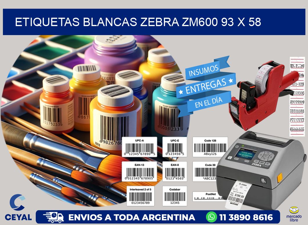 ETIQUETAS BLANCAS ZEBRA ZM600 93 x 58