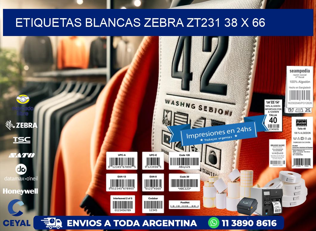 ETIQUETAS BLANCAS ZEBRA ZT231 38 x 66