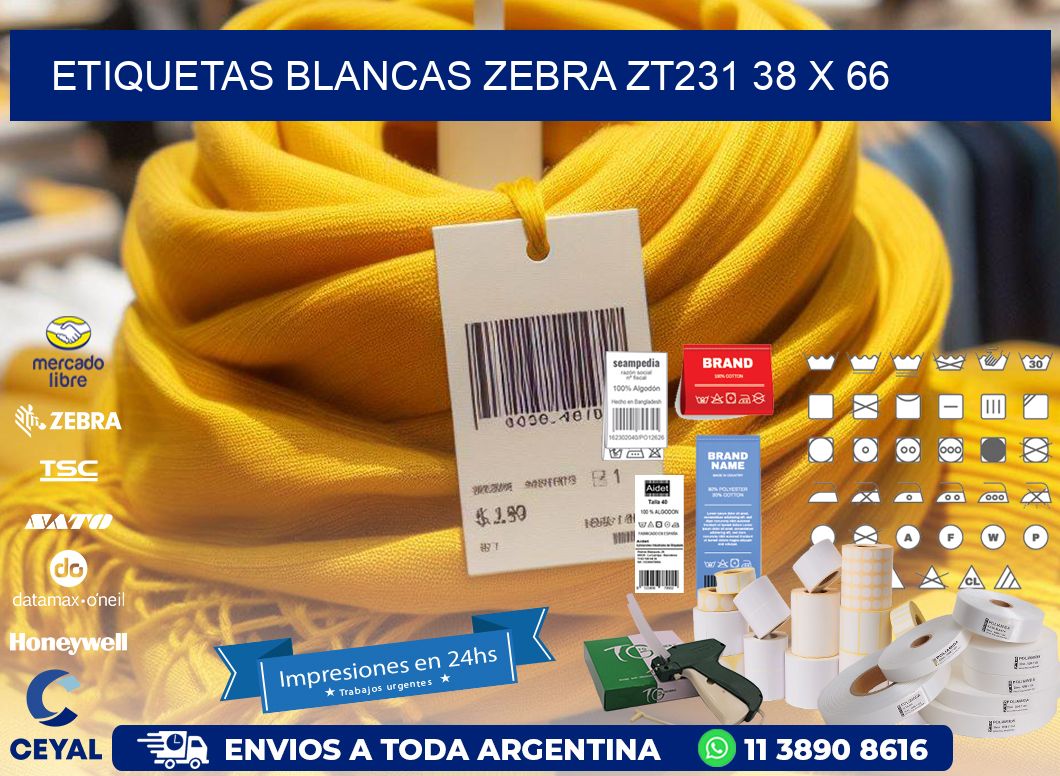 ETIQUETAS BLANCAS ZEBRA ZT231 38 x 66
