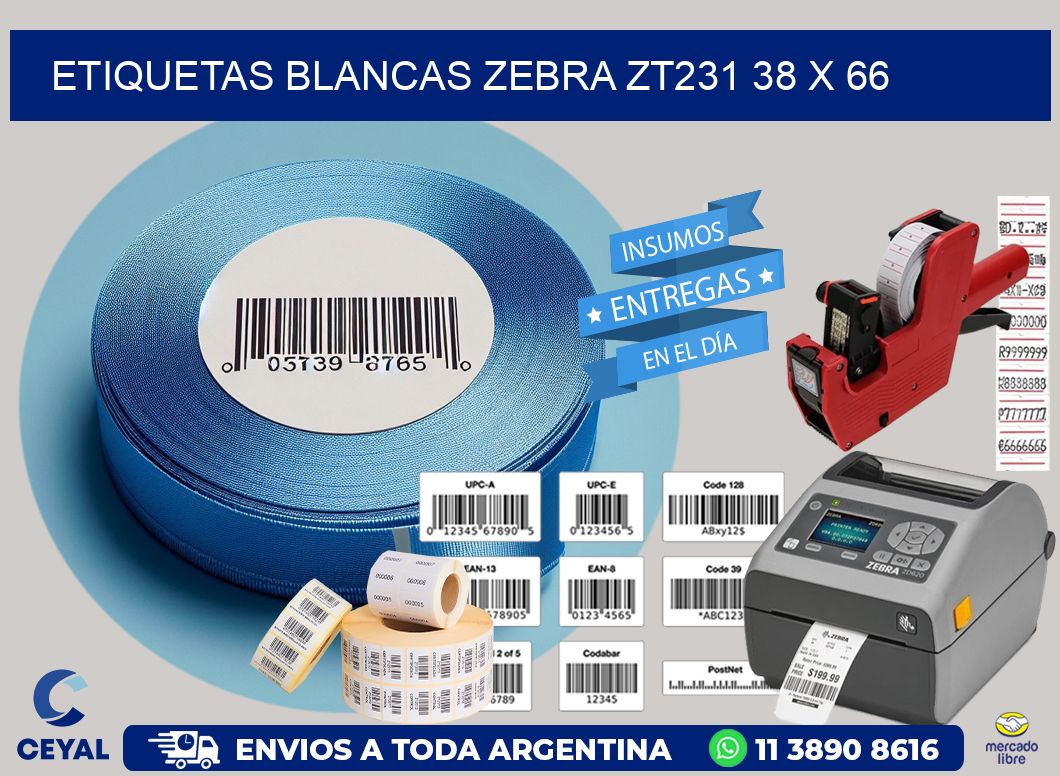 ETIQUETAS BLANCAS ZEBRA ZT231 38 x 66