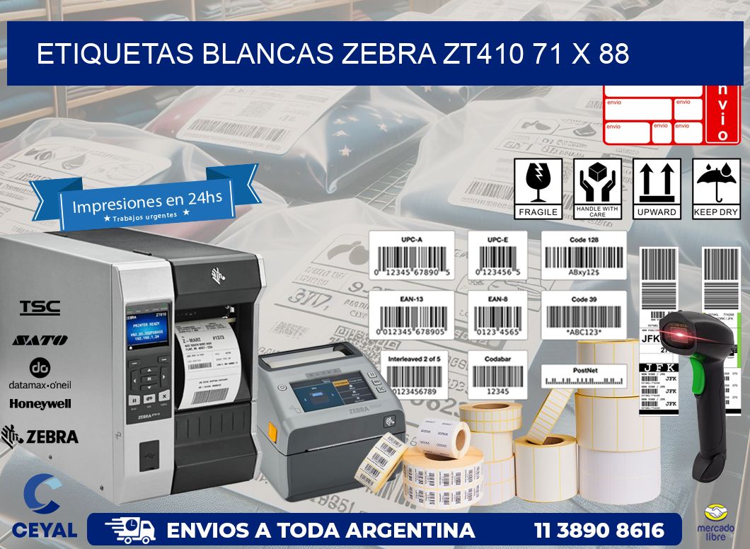 ETIQUETAS BLANCAS ZEBRA ZT410 71 x 88