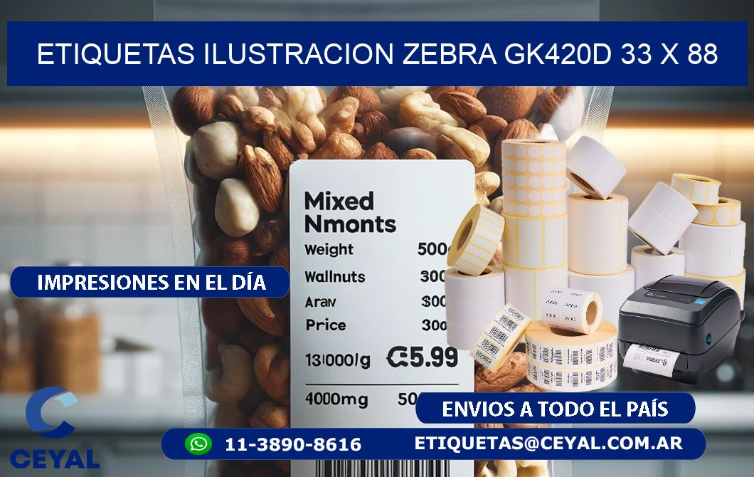 ETIQUETAS ILUSTRACION ZEBRA GK420D 33 x 88