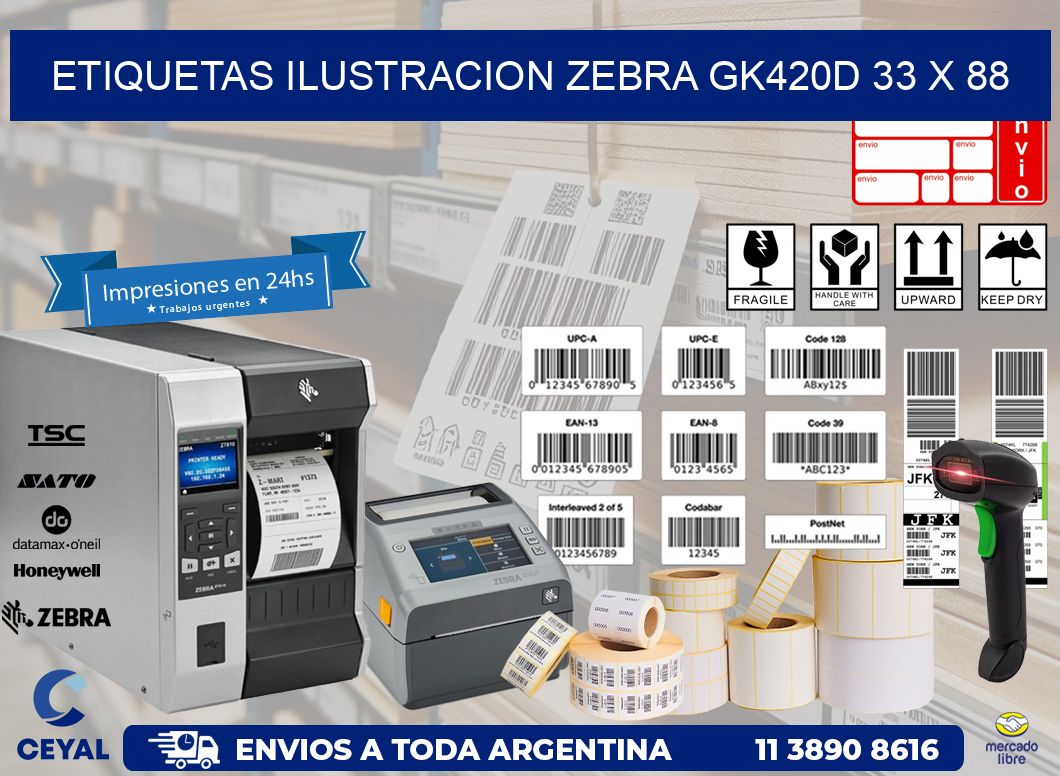 ETIQUETAS ILUSTRACION ZEBRA GK420D 33 x 88