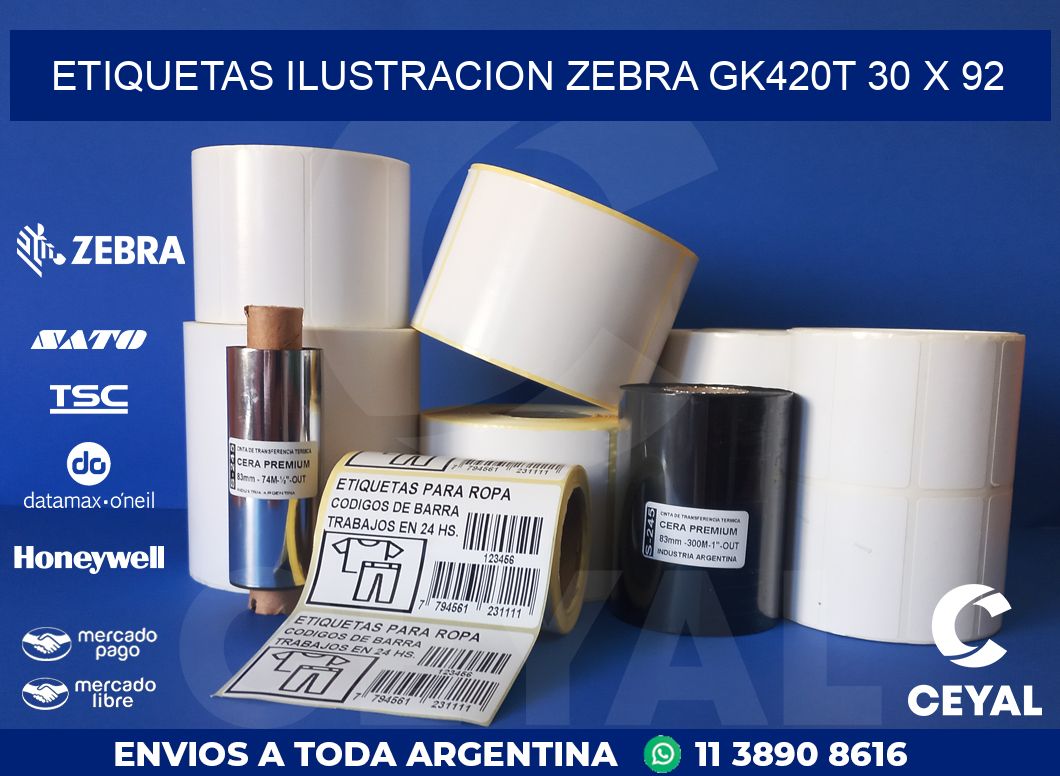 ETIQUETAS ILUSTRACION ZEBRA GK420T 30 x 92