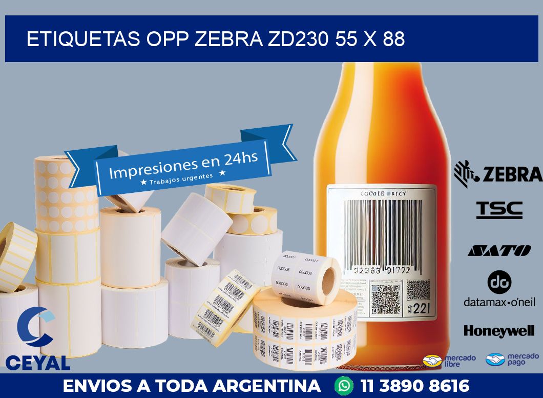 ETIQUETAS OPP ZEBRA ZD230 55 x 88