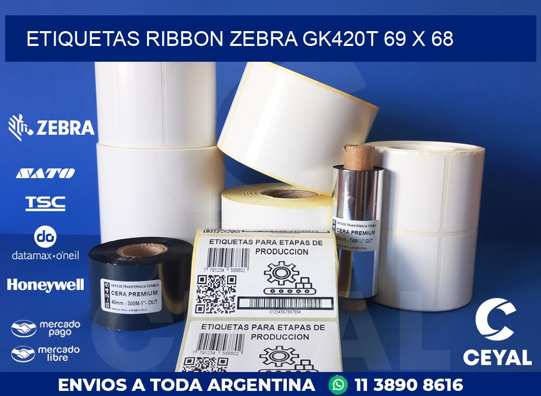 ETIQUETAS RIBBON Zebra GK420T 69 x 68