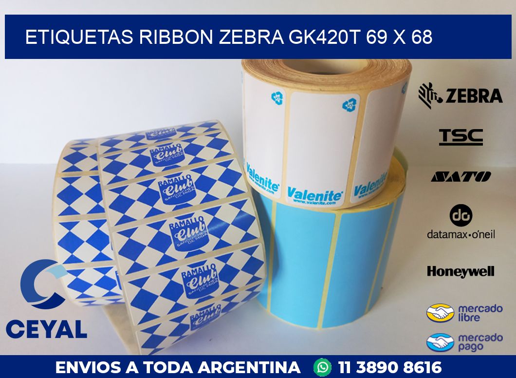 ETIQUETAS RIBBON Zebra GK420T 69 x 68