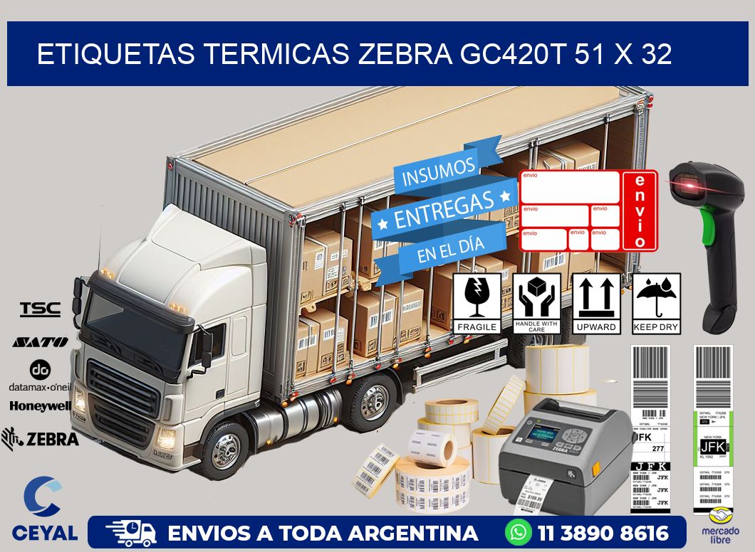ETIQUETAS TERMICAS ZEBRA GC420T 51 x 32