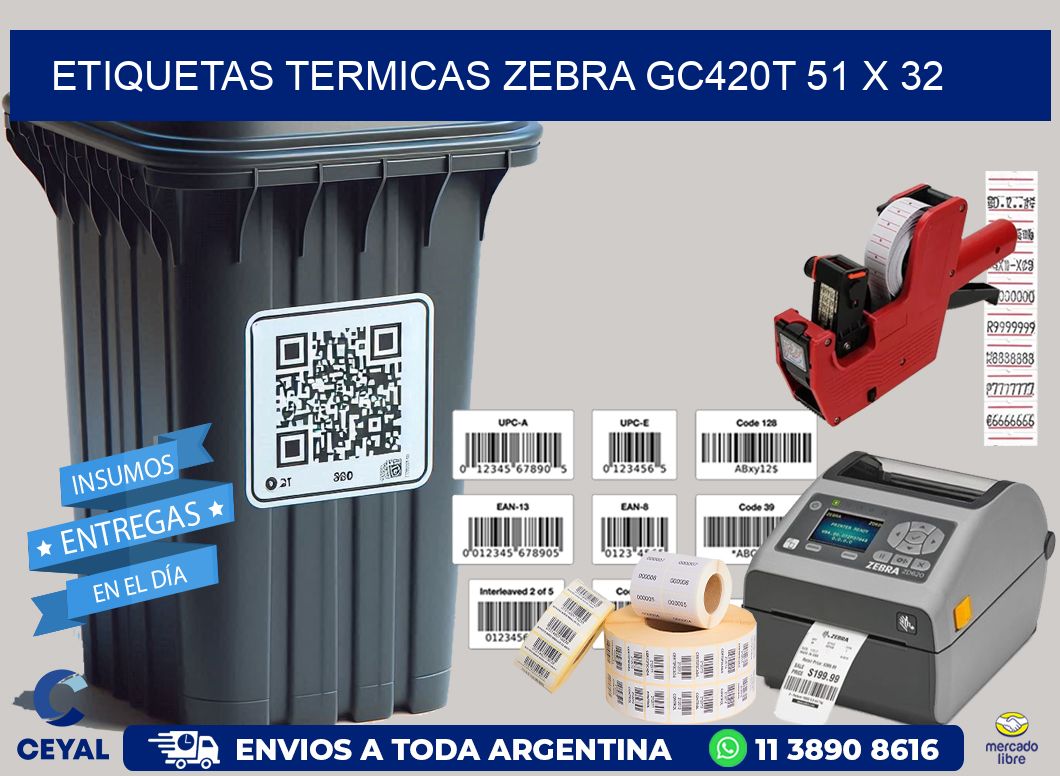 ETIQUETAS TERMICAS ZEBRA GC420T 51 x 32