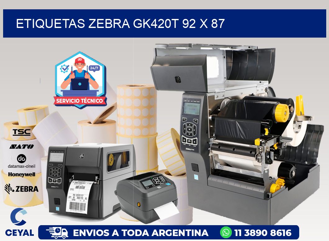 ETIQUETAS Zebra GK420T 92 x 87