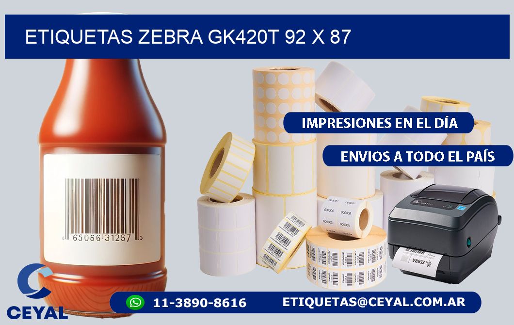 ETIQUETAS Zebra GK420T 92 x 87