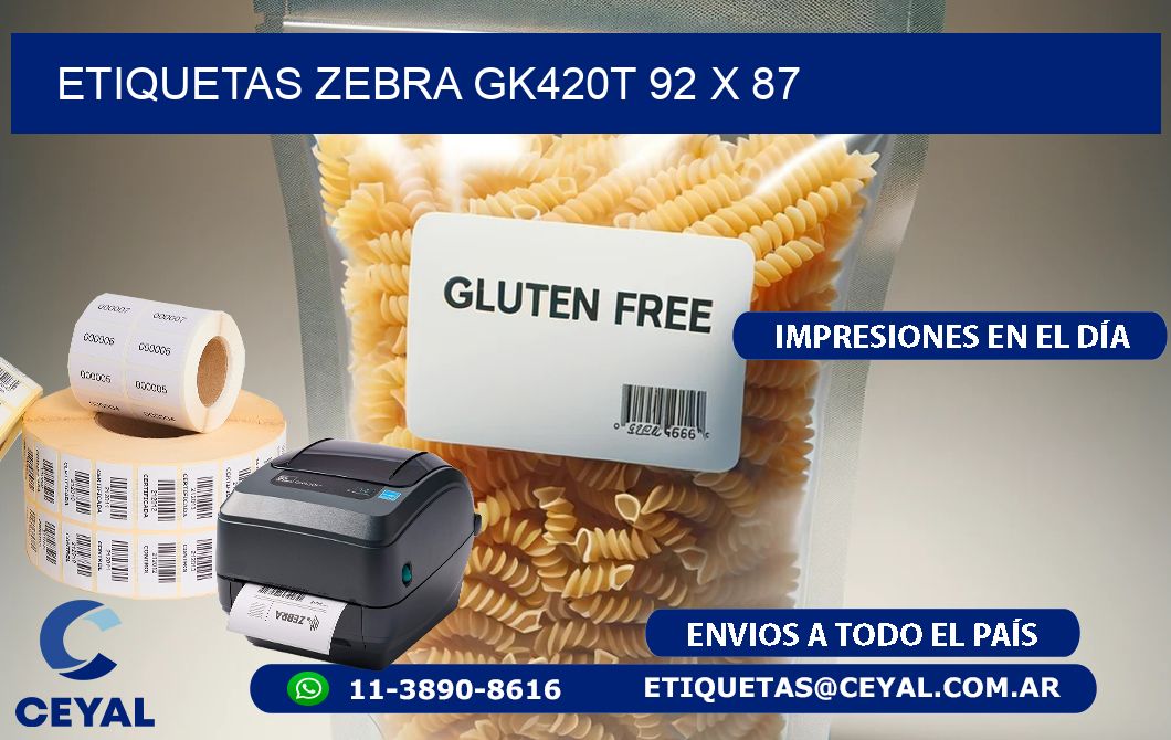 ETIQUETAS Zebra GK420T 92 x 87