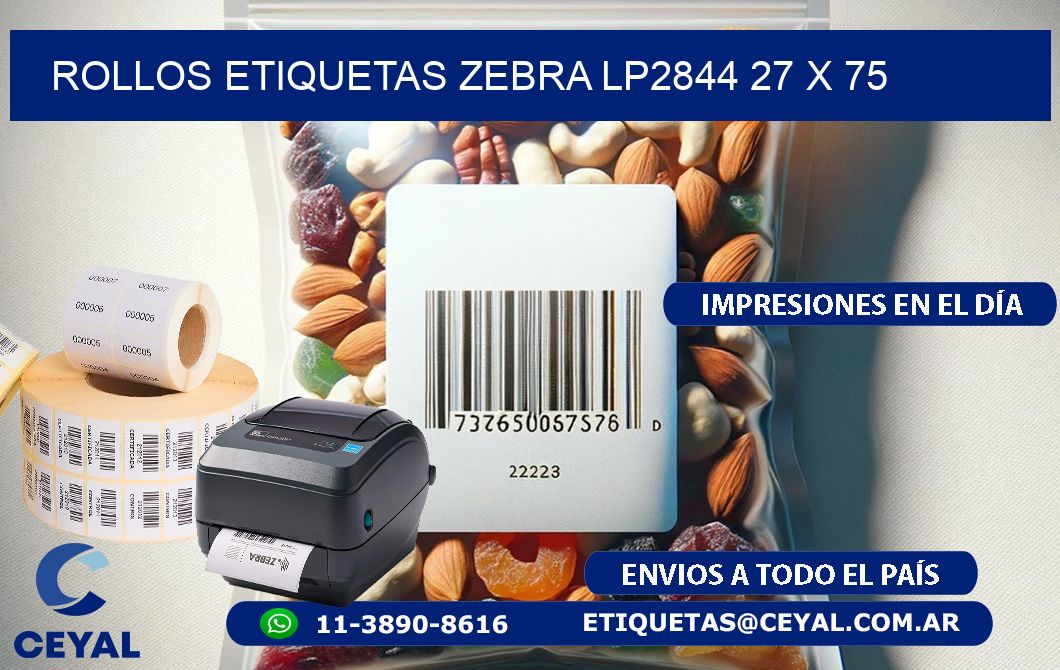 ROLLOS ETIQUETAS Zebra LP2844 27 x 75