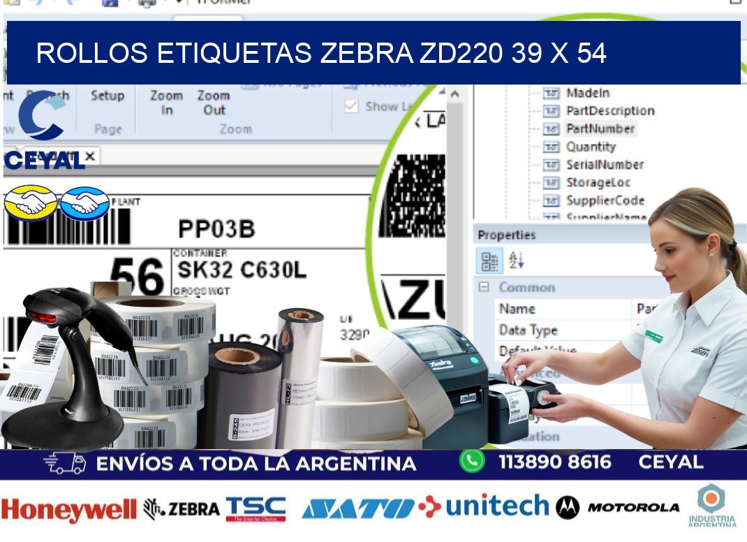 ROLLOS ETIQUETAS Zebra ZD220 39 x 54
