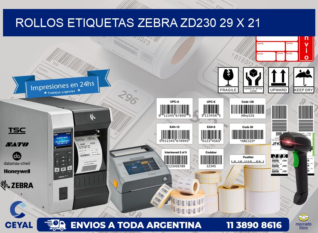ROLLOS ETIQUETAS Zebra ZD230 29 x 21