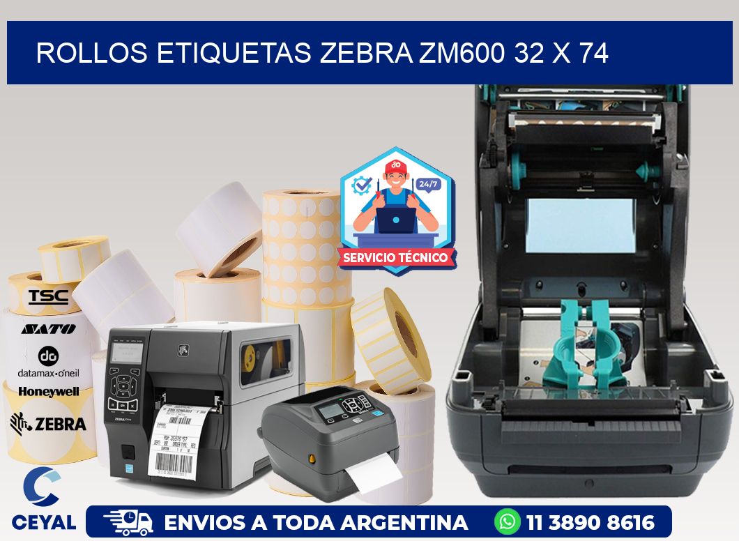 ROLLOS ETIQUETAS Zebra ZM600 32 x 74