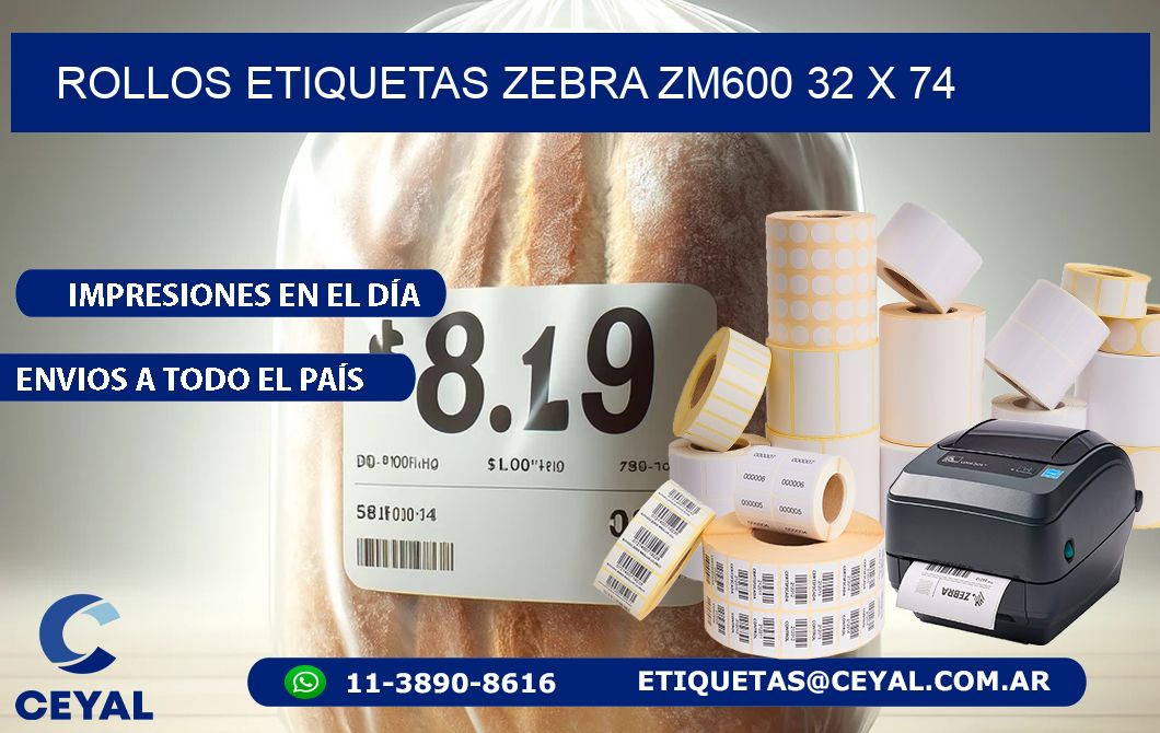 ROLLOS ETIQUETAS Zebra ZM600 32 x 74