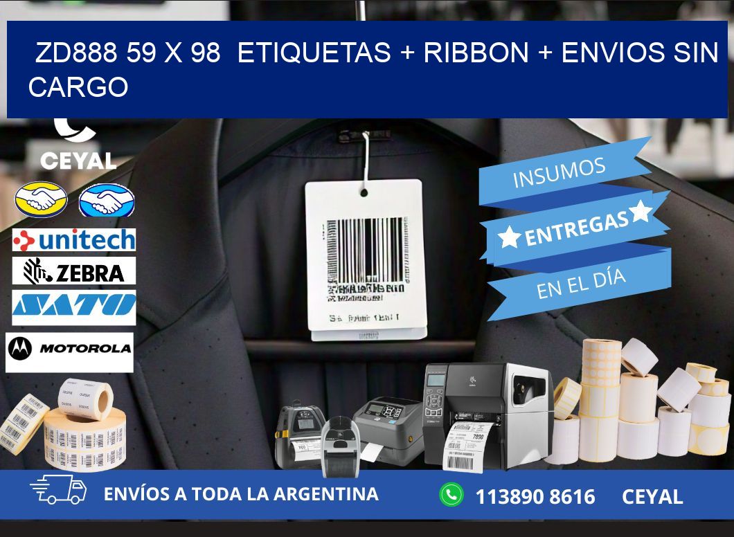 ZD888 59 x 98  etiquetas + ribbon + envios sin cargo