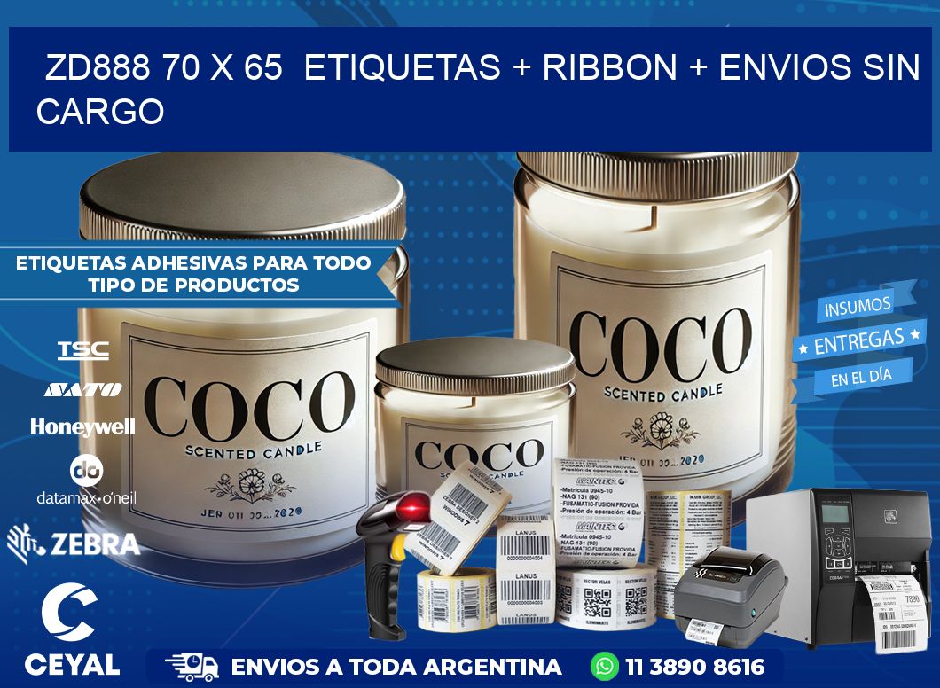 ZD888 70 x 65  etiquetas + ribbon + envios sin cargo