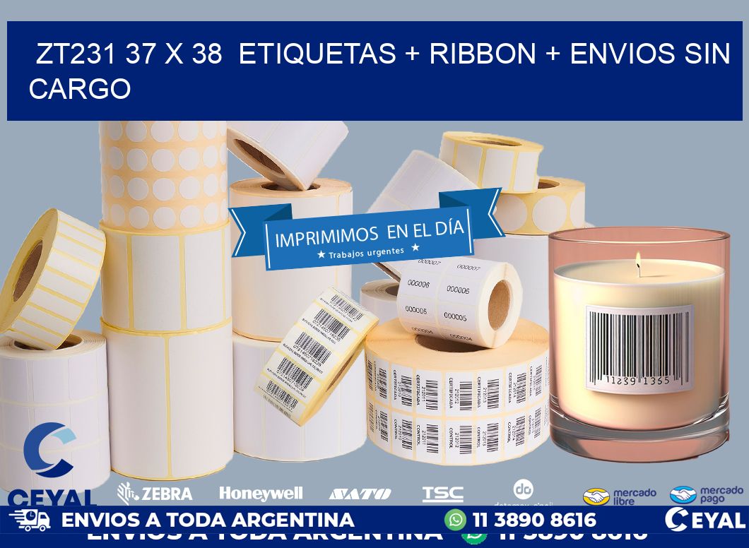 ZT231 37 x 38  etiquetas + ribbon + envios sin cargo