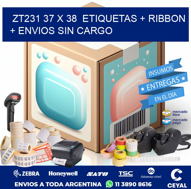 ZT231 37 x 38  etiquetas + ribbon + envios sin cargo