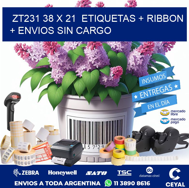 ZT231 38 x 21  etiquetas + ribbon + envios sin cargo
