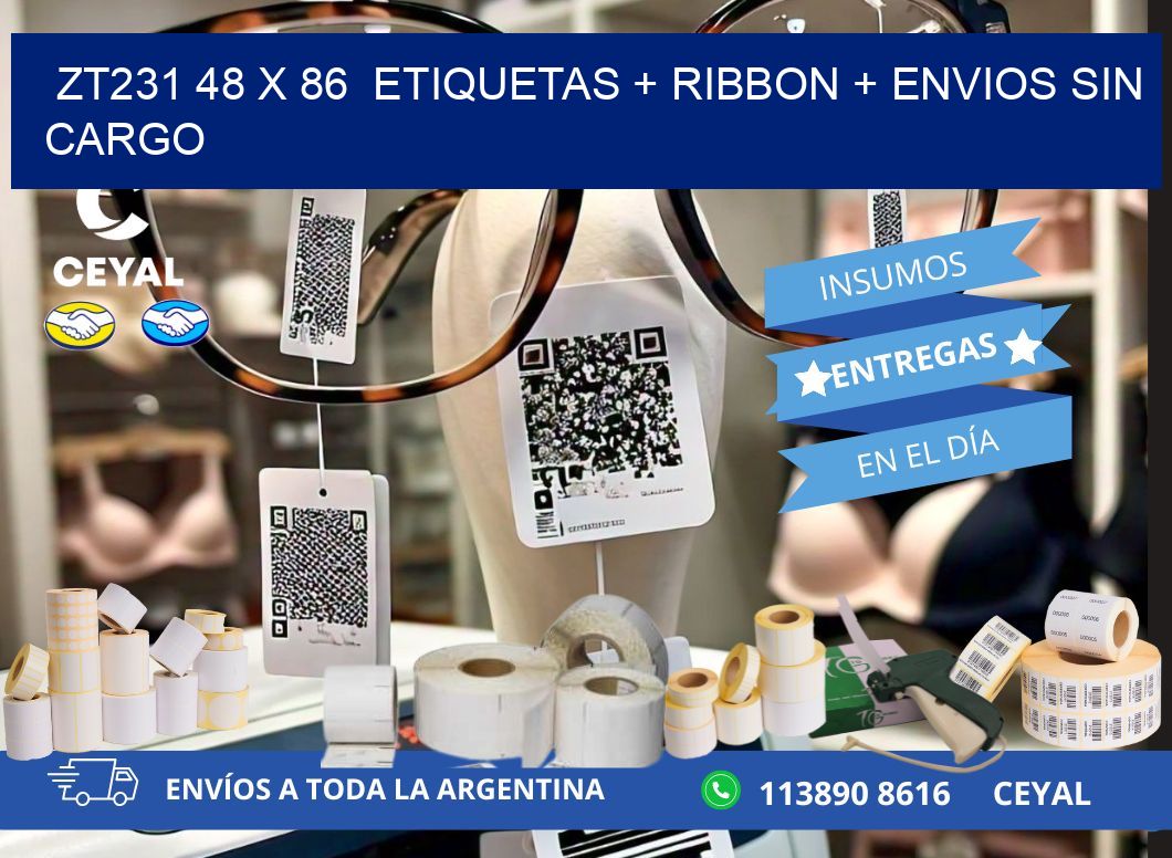 ZT231 48 x 86  etiquetas + ribbon + envios sin cargo