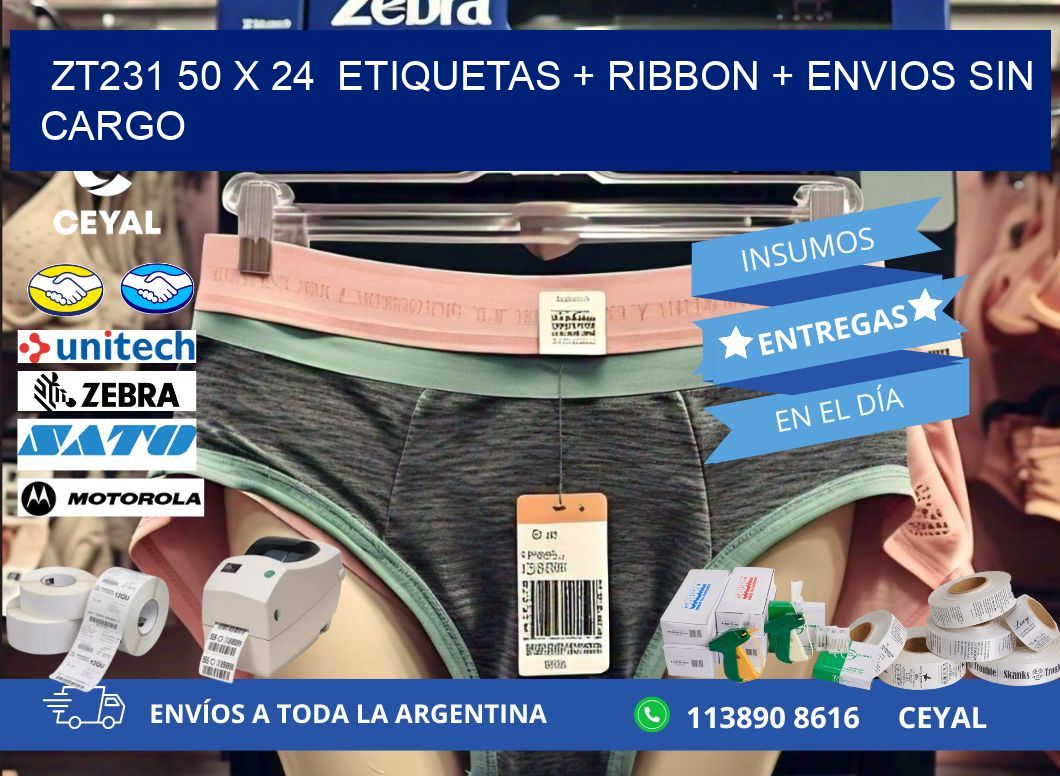ZT231 50 x 24  etiquetas + ribbon + envios sin cargo