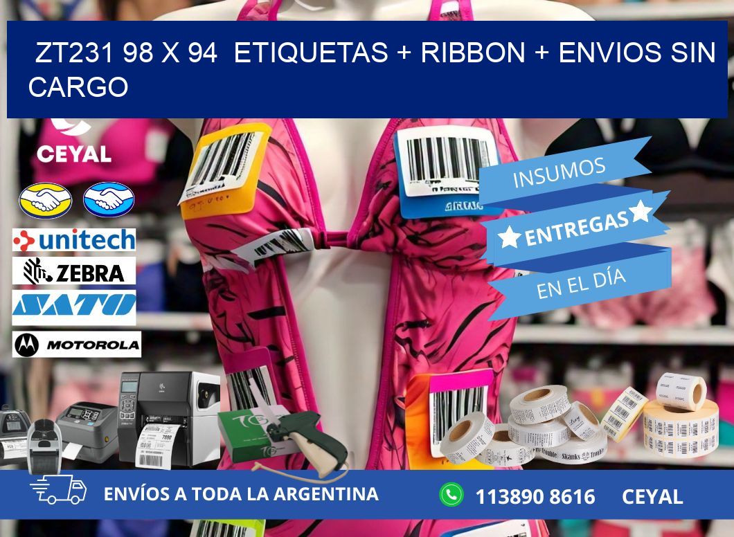ZT231 98 x 94  etiquetas + ribbon + envios sin cargo