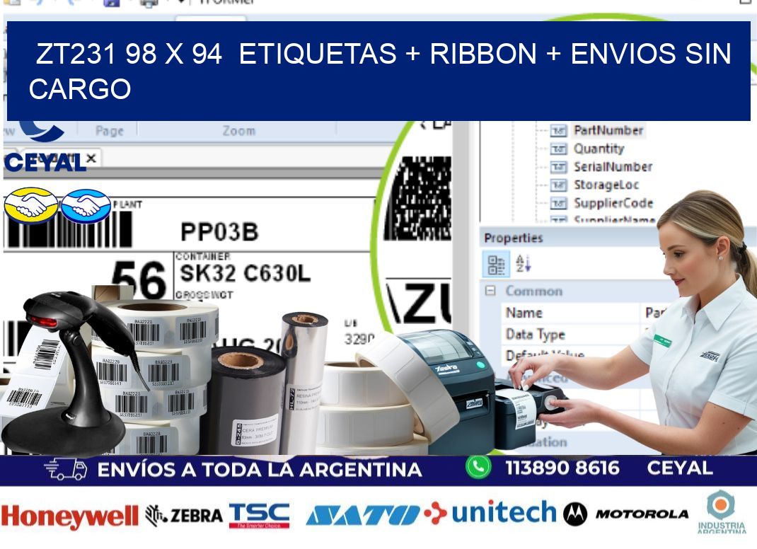 ZT231 98 x 94  etiquetas + ribbon + envios sin cargo