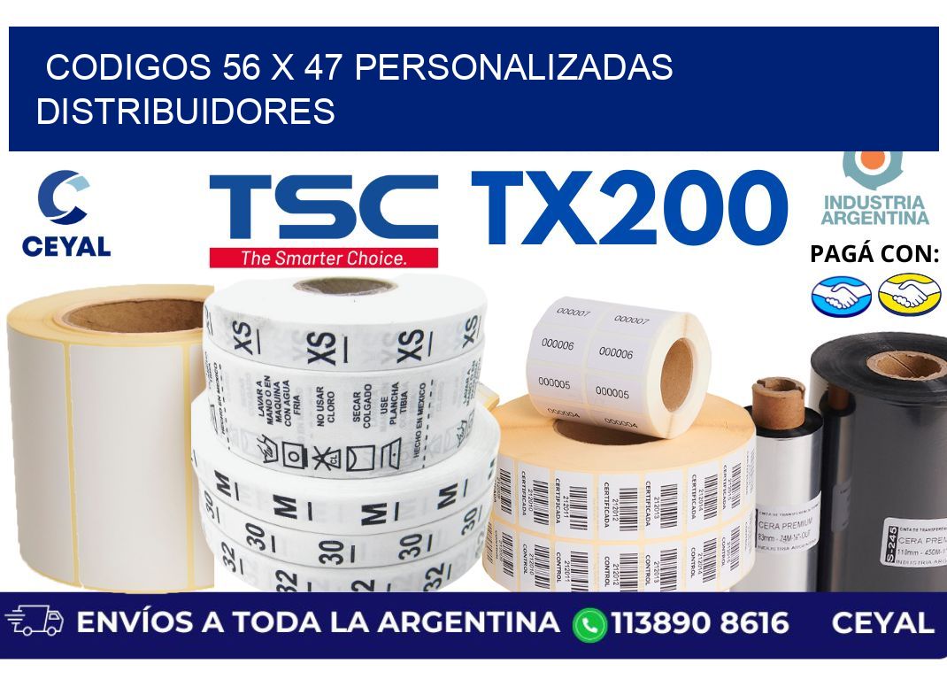 codigos 56 x 47 personalizadas distribuidores