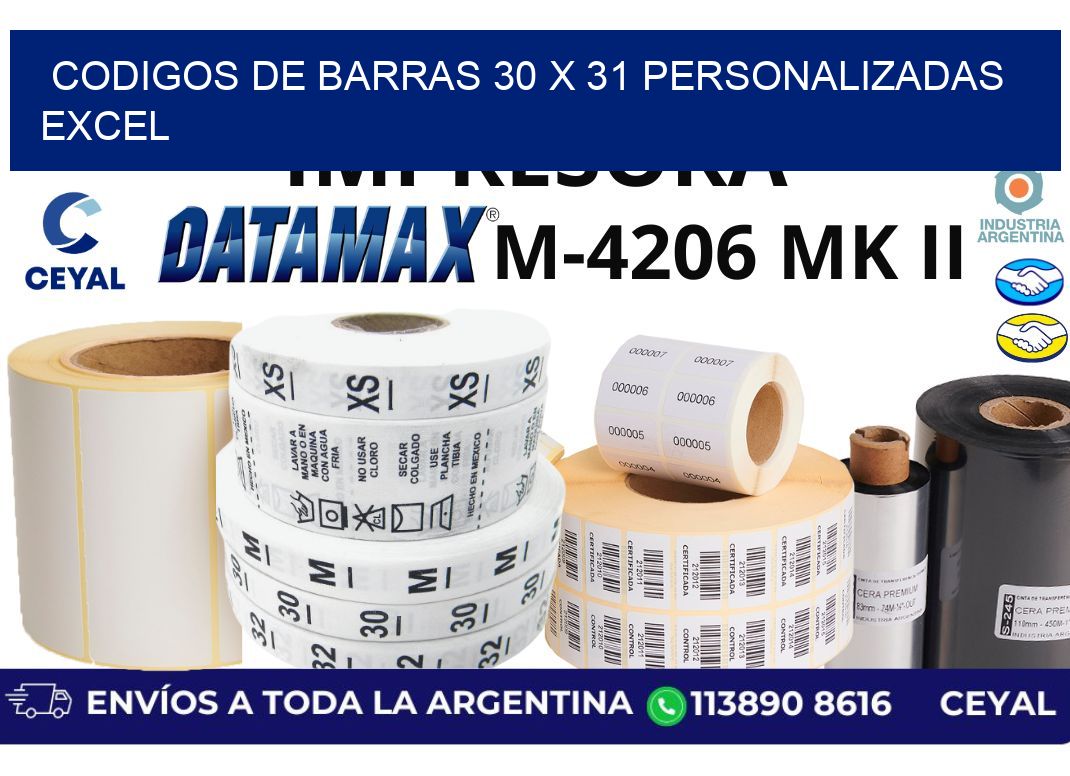 codigos de barras 30 x 31 personalizadas excel