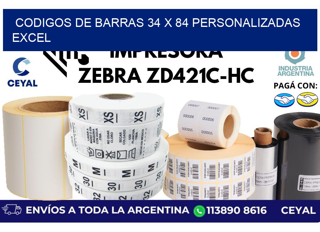 codigos de barras 34 x 84 personalizadas excel