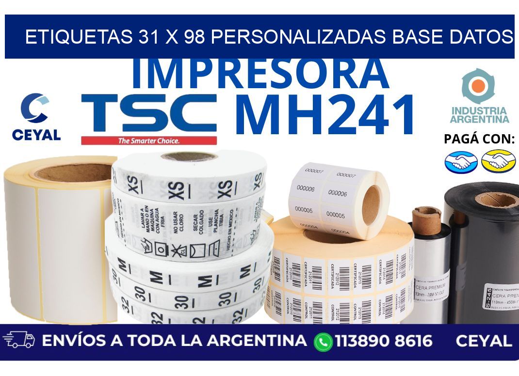 etiquetas 31 x 98 personalizadas base datos
